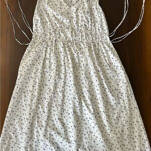 Uniqlo Cotton Gathered  White Floral Dress